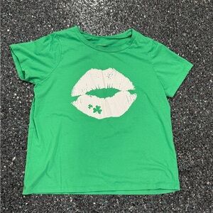 Women's St. Patrick's Day Kiss Lips Short Sleeve Graphic T-Shirt Green Size XXL